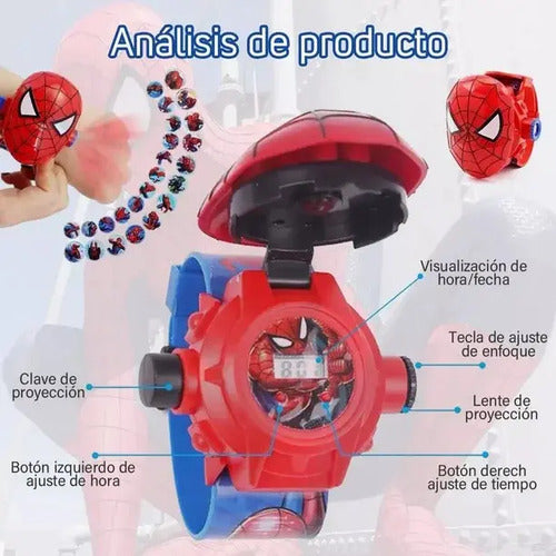 Reloj Proyector De Luz Spider-man Con 24 Imágenes Para Niños